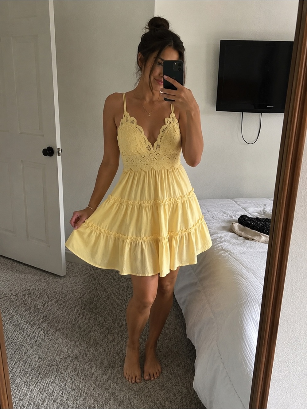 Lace Tiered Babydoll Dress – Butter Yellow 🌼